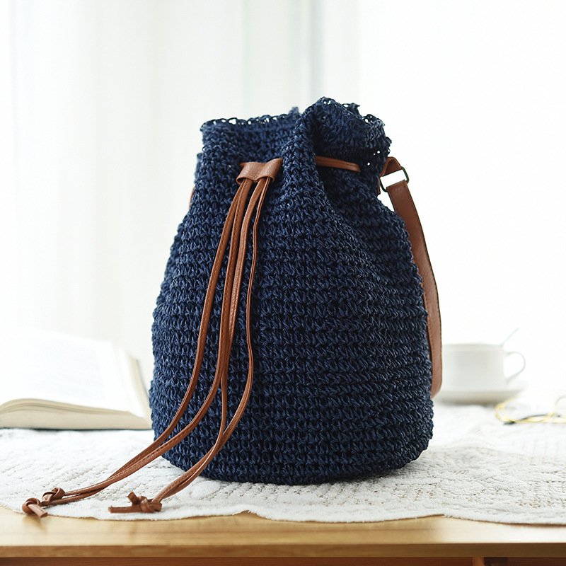Ethnic Style Drawstring Woven Straw Bag - Image 3