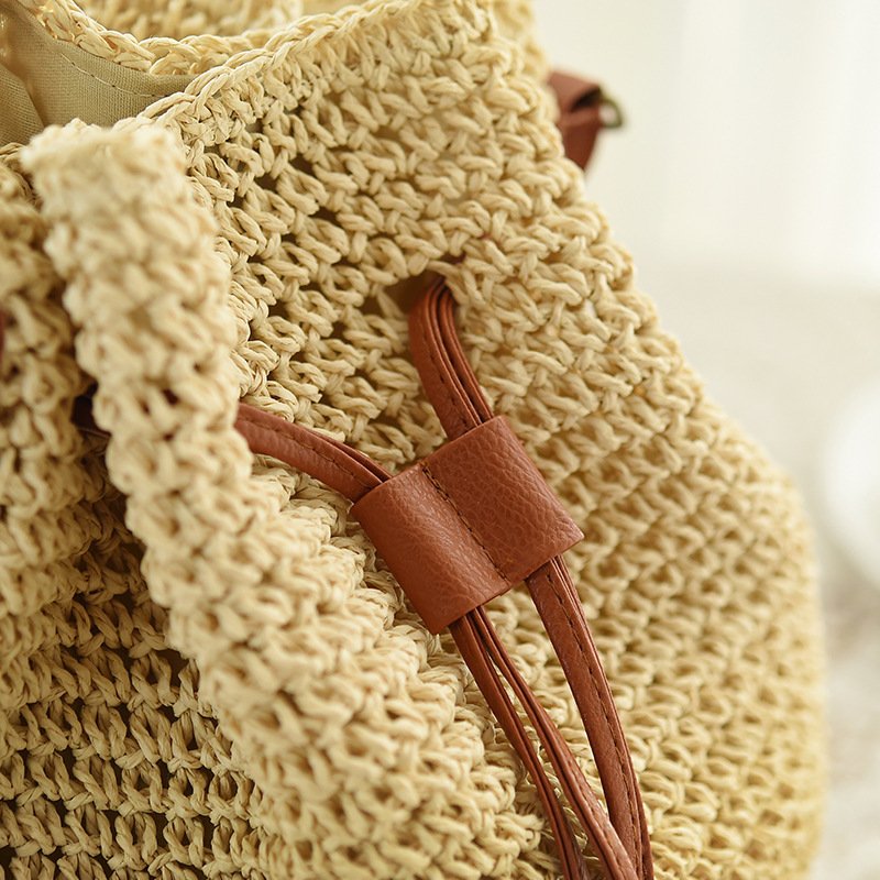 Ethnic Style Drawstring Woven Straw Bag - Image 5