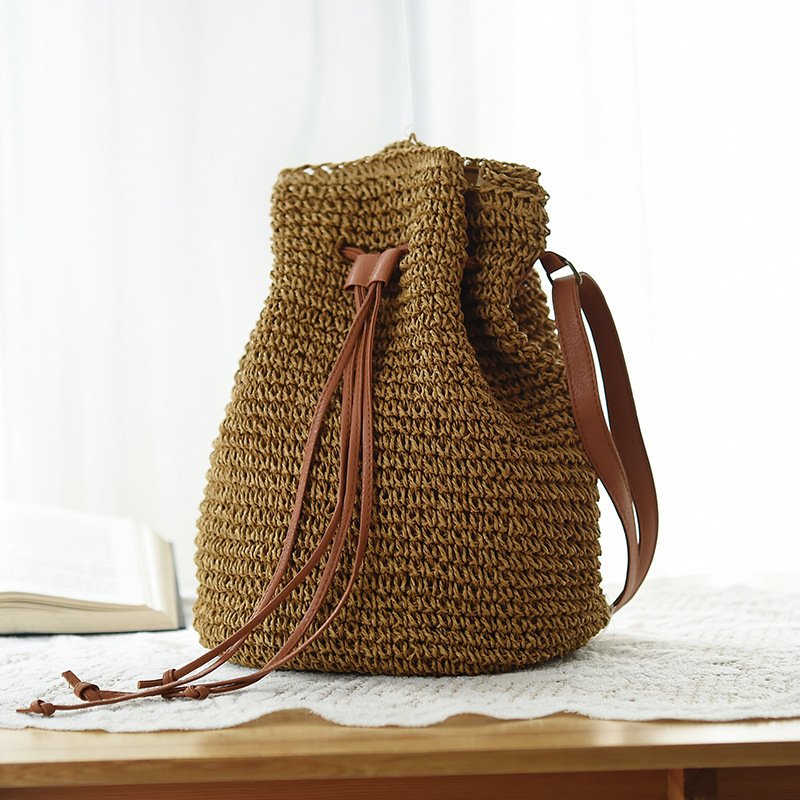 Ethnic Style Drawstring Woven Straw Bag - Image 2