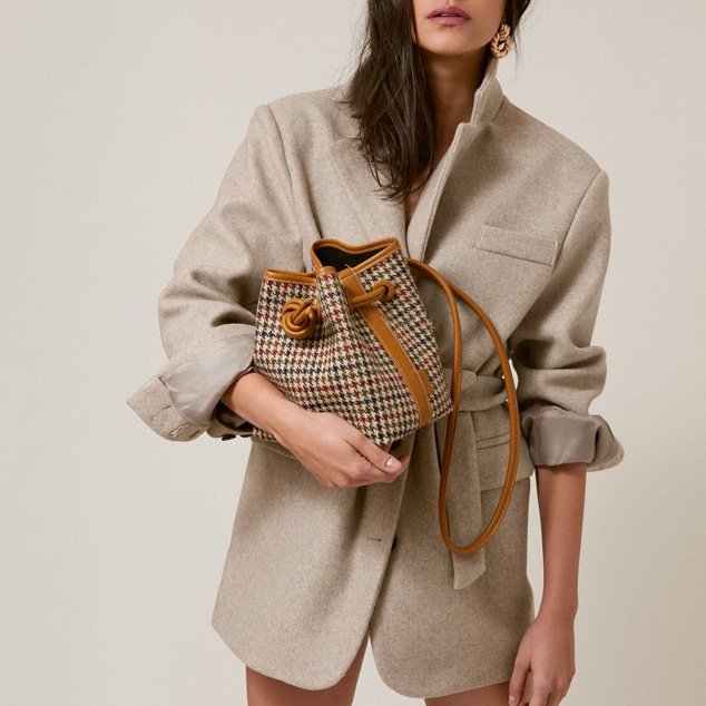 Button Bucket Bag Woolen Cloth Portable Messenger Bag Women - Image 4