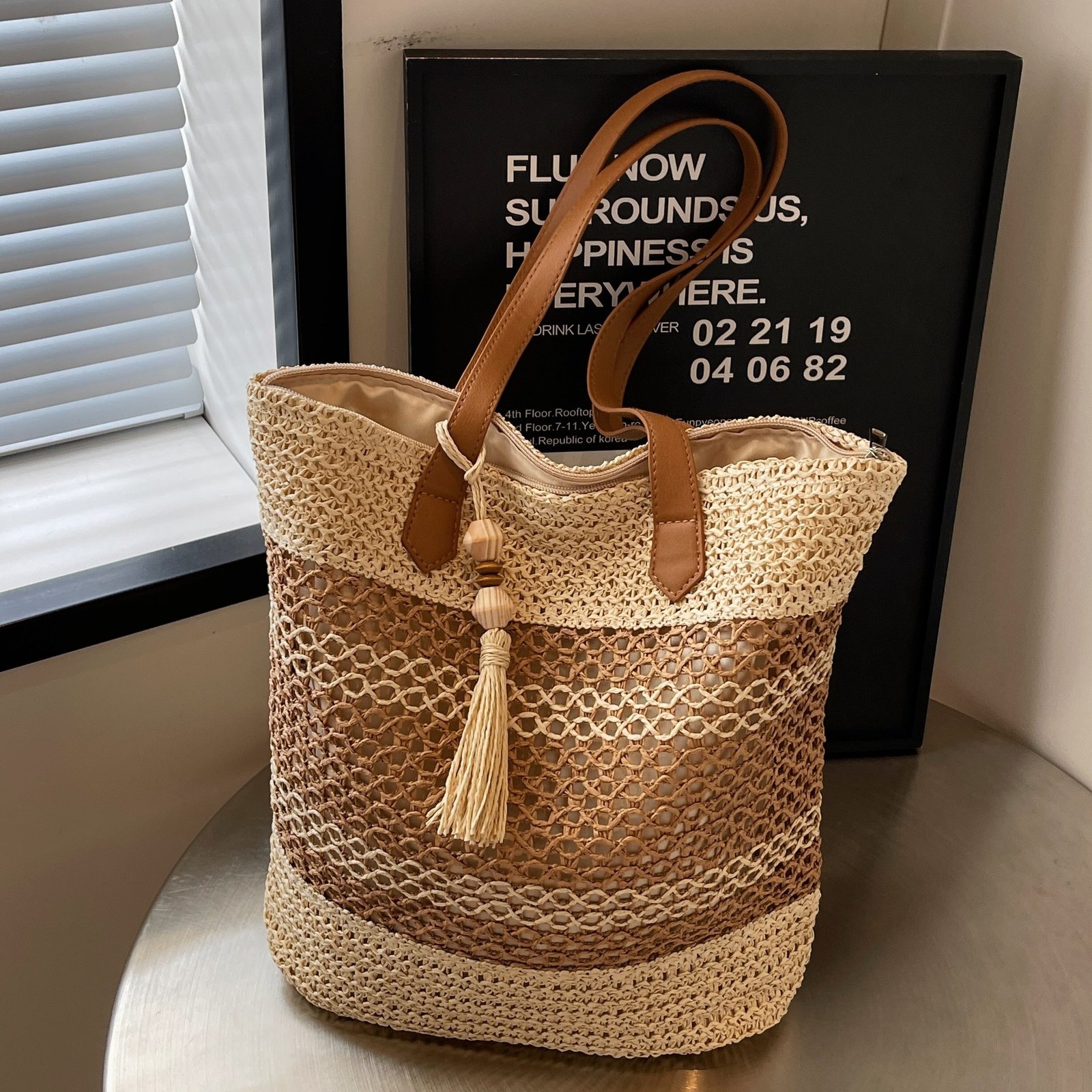 Women Summer Stripe Straw Sholder Bags - Image 3
