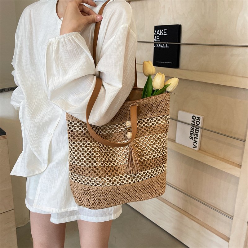 Women Summer Stripe Straw Sholder Bags - Image 8