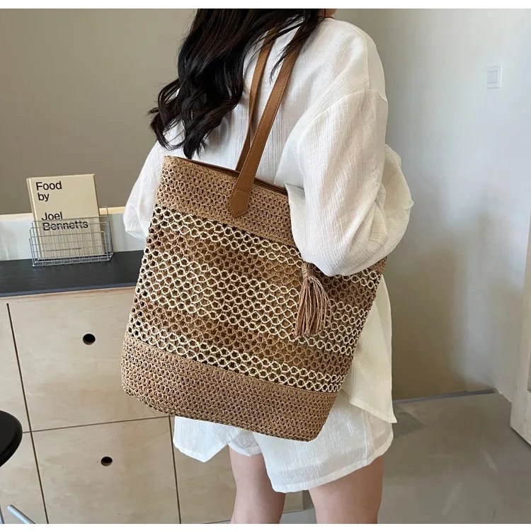 Women Summer Stripe Straw Sholder Bags - Image 7
