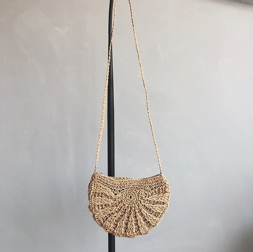 Women small Semicircle Tassel Knitting Straw bag Summer Travel Rattan Tote Knitted Hand Bag Girls Shoulder Tote Keys Coin bag - Image 4