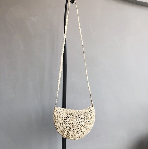 Women small Semicircle Tassel Knitting Straw bag Summer Travel Rattan Tote Knitted Hand Bag Girls Shoulder Tote Keys Coin bag - Image 3