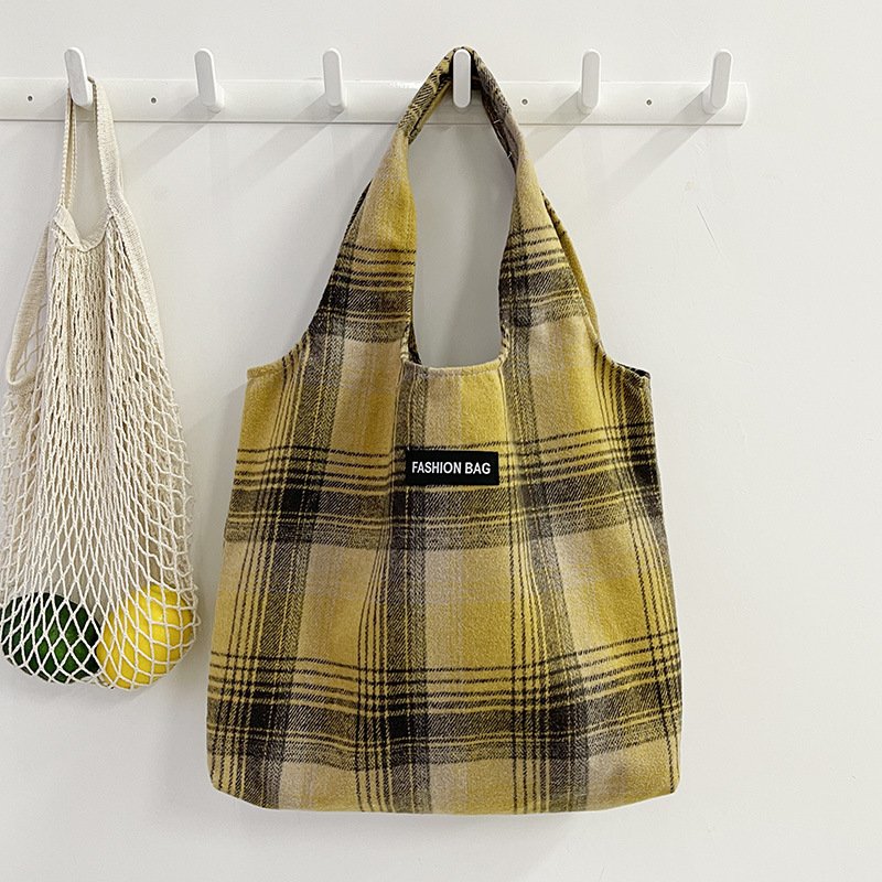 New Retro British Checked Canvas Bag Women - Image 8