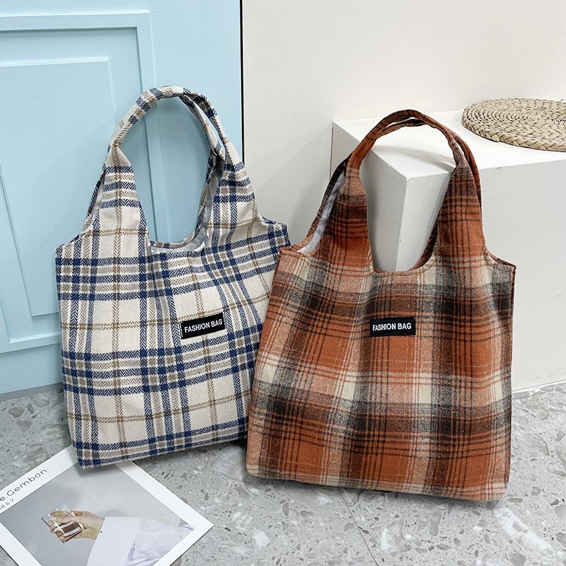 New Retro British Checked Canvas Bag Women - Image 6