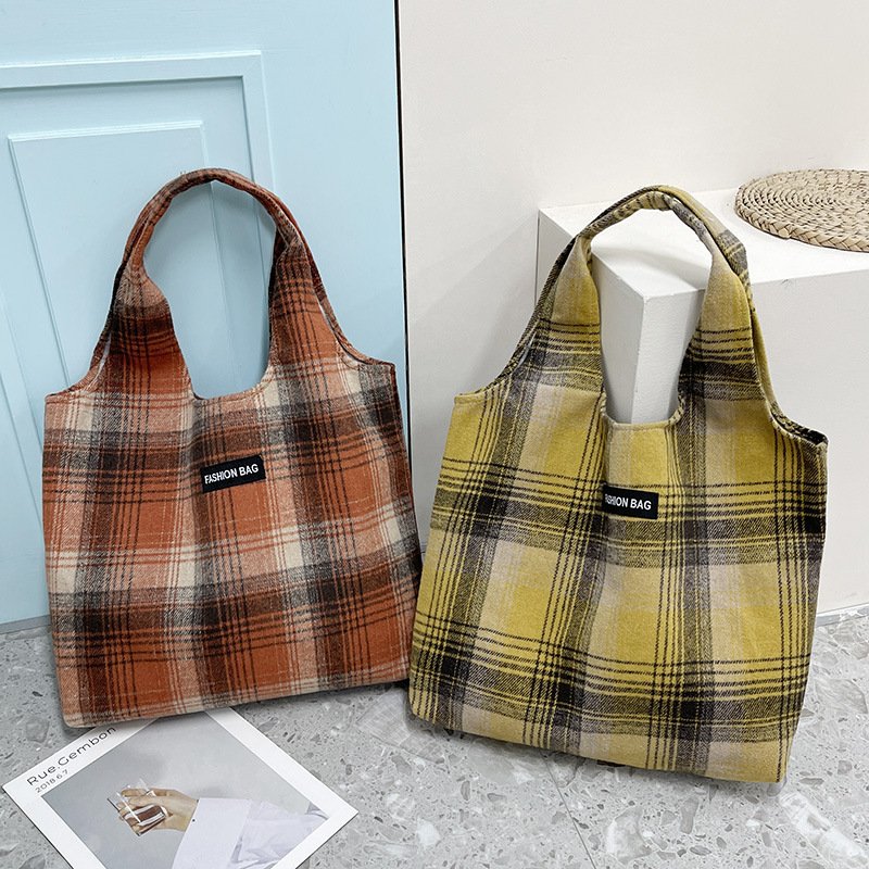 New Retro British Checked Canvas Bag Women - Image 7