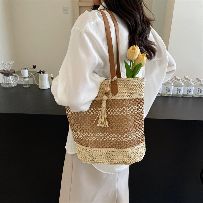 Women Summer Stripe Straw Sholder Bags - Image 5