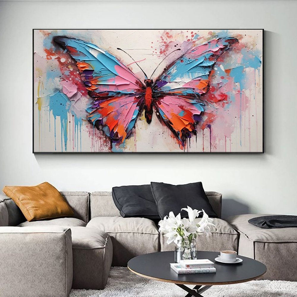 Large Abstract Handmade Canvas Art Modern Acrylic Oil Painting Vibrant Animal Butterfly Wall Home Decor For Living Room - Image 5