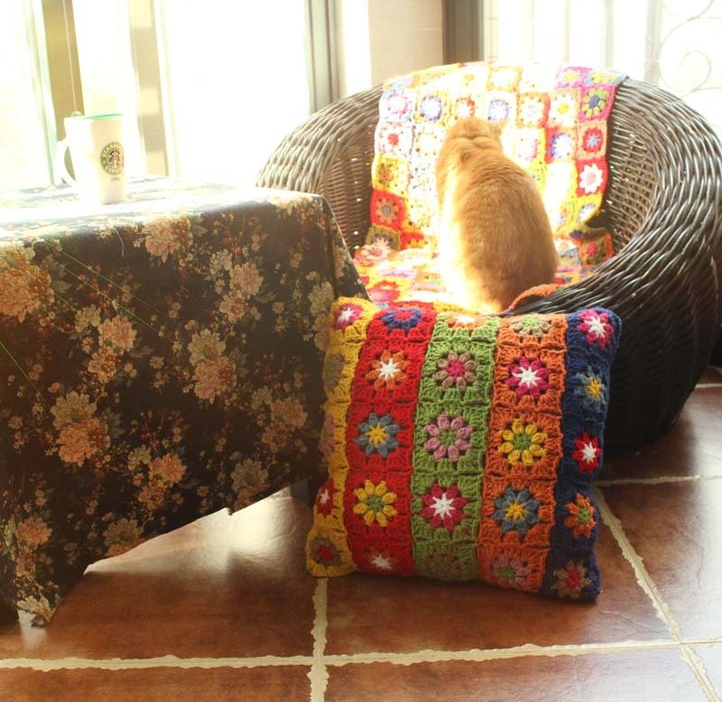 Hand crochet flower crochet bedside pillow - Image 2