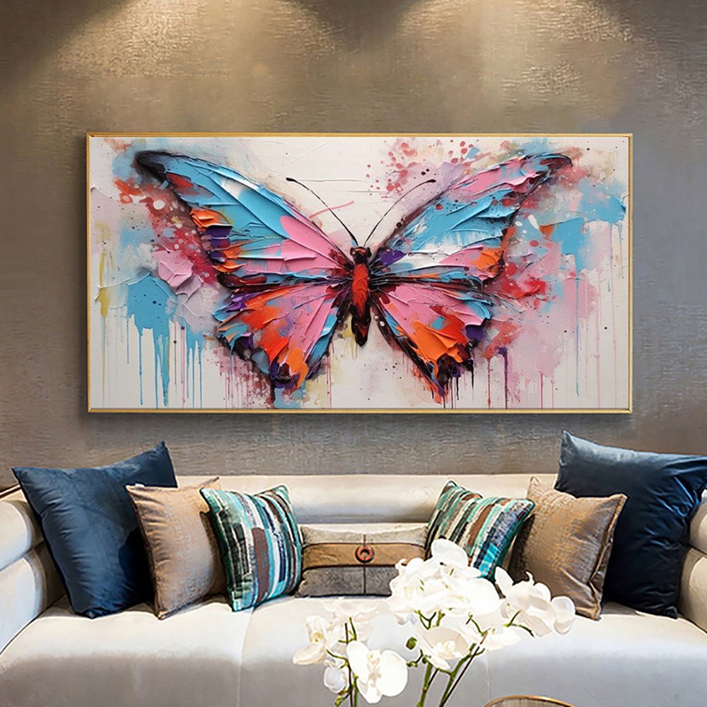 Large Abstract Handmade Canvas Art Modern Acrylic Oil Painting Vibrant Animal Butterfly Wall Home Decor For Living Room - Image 7