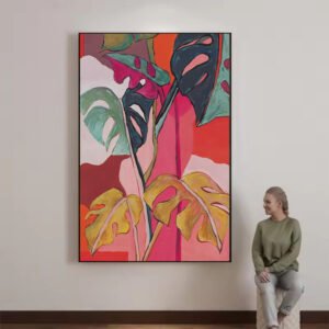 Handmade Oil Painting, Colorful Banana Leaves Flowers
