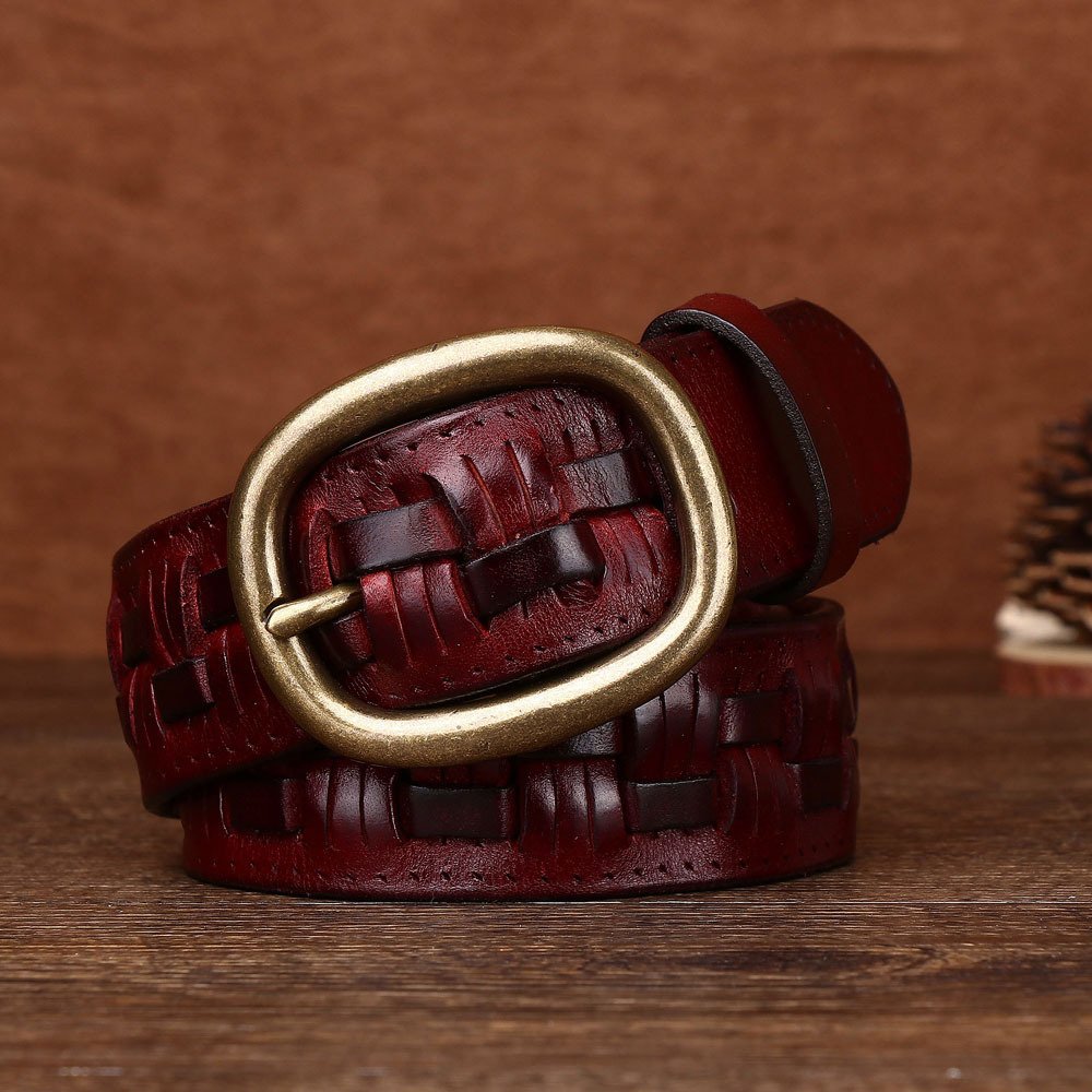 Men's Hand-woven First Layer Cow Leather Belt Personalized Punch-free Brass Buckle - Image 8