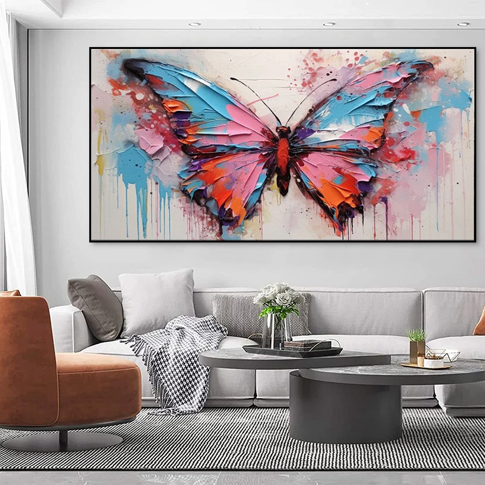 Large Abstract Handmade Canvas Art Modern Acrylic Oil Painting Vibrant Animal Butterfly Wall Home Decor For Living Room - Image 4