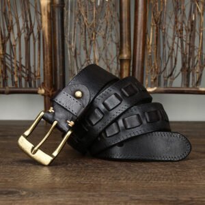 Retro Mens Belt In Genuine Leather With Brass Buckle