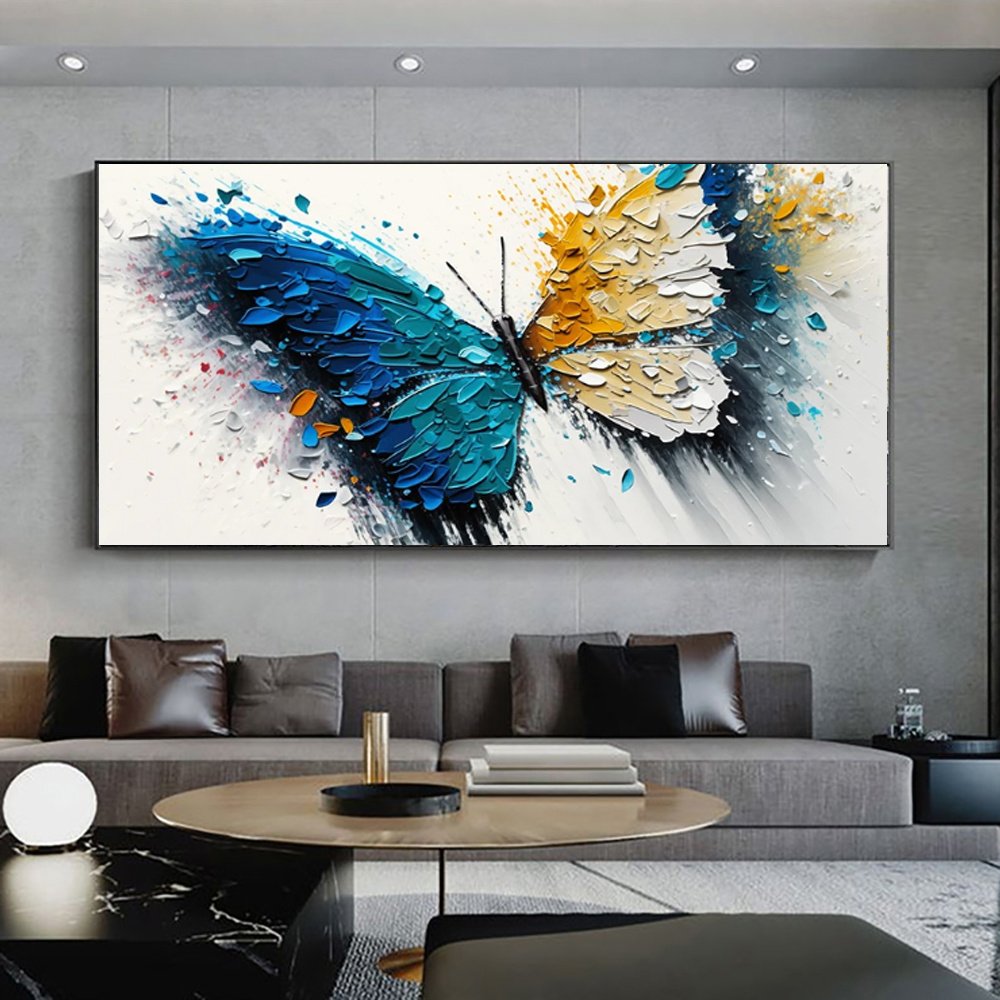 Large Abstract Handmade Canvas Art Modern Acrylic Oil Painting Vibrant Animal Butterfly Wall Home Decor For Living Room - Image 2